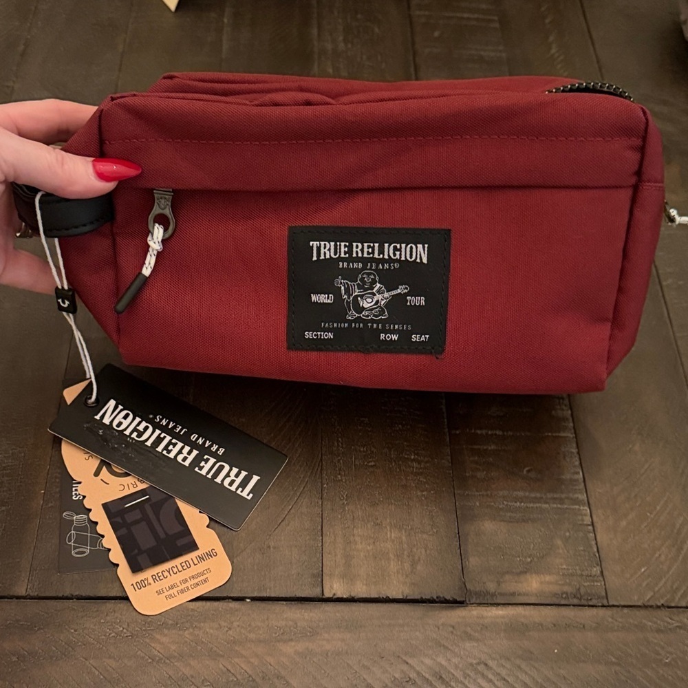True Religion Unisex Burgundy Toiletry Bag